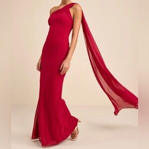 Lulu’s | Carmenza Red One-Shoulder Sash Maxi Dress